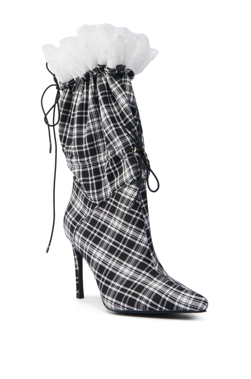 AZALEA WANG MILDRED BLACK AND WHITE PLAID BOOTIE