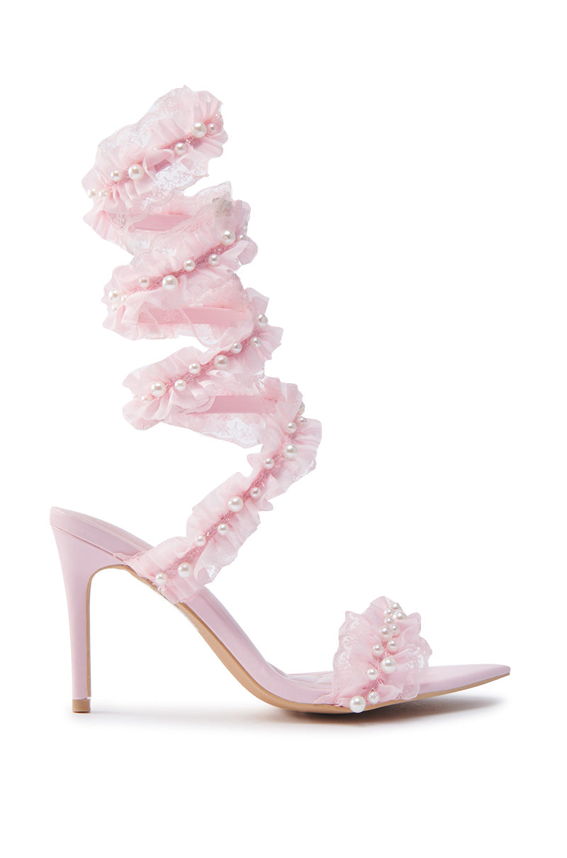 AZALEA WANG MORINE PINK WITH PEARLS SPIRAL STILETTO SANDAL