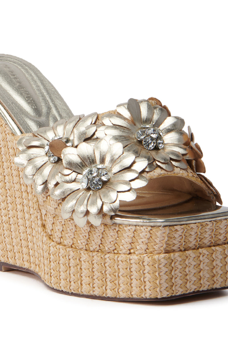 AZALEA WANG MONYA BEIGE FLORAL EMBELLISHED WEDGE SANDAL