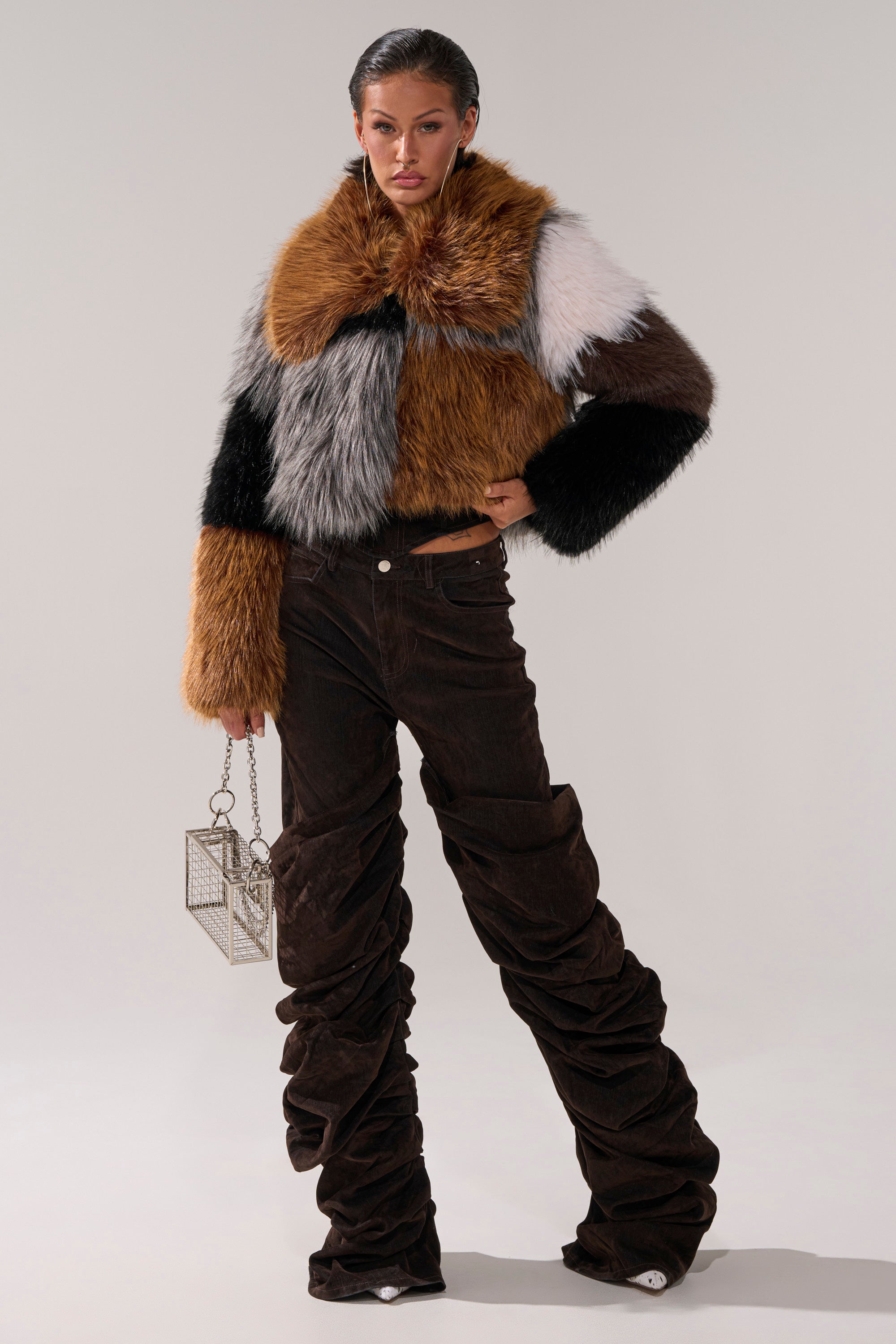 HAZEL PATCHWORK FAUX FUR COAT