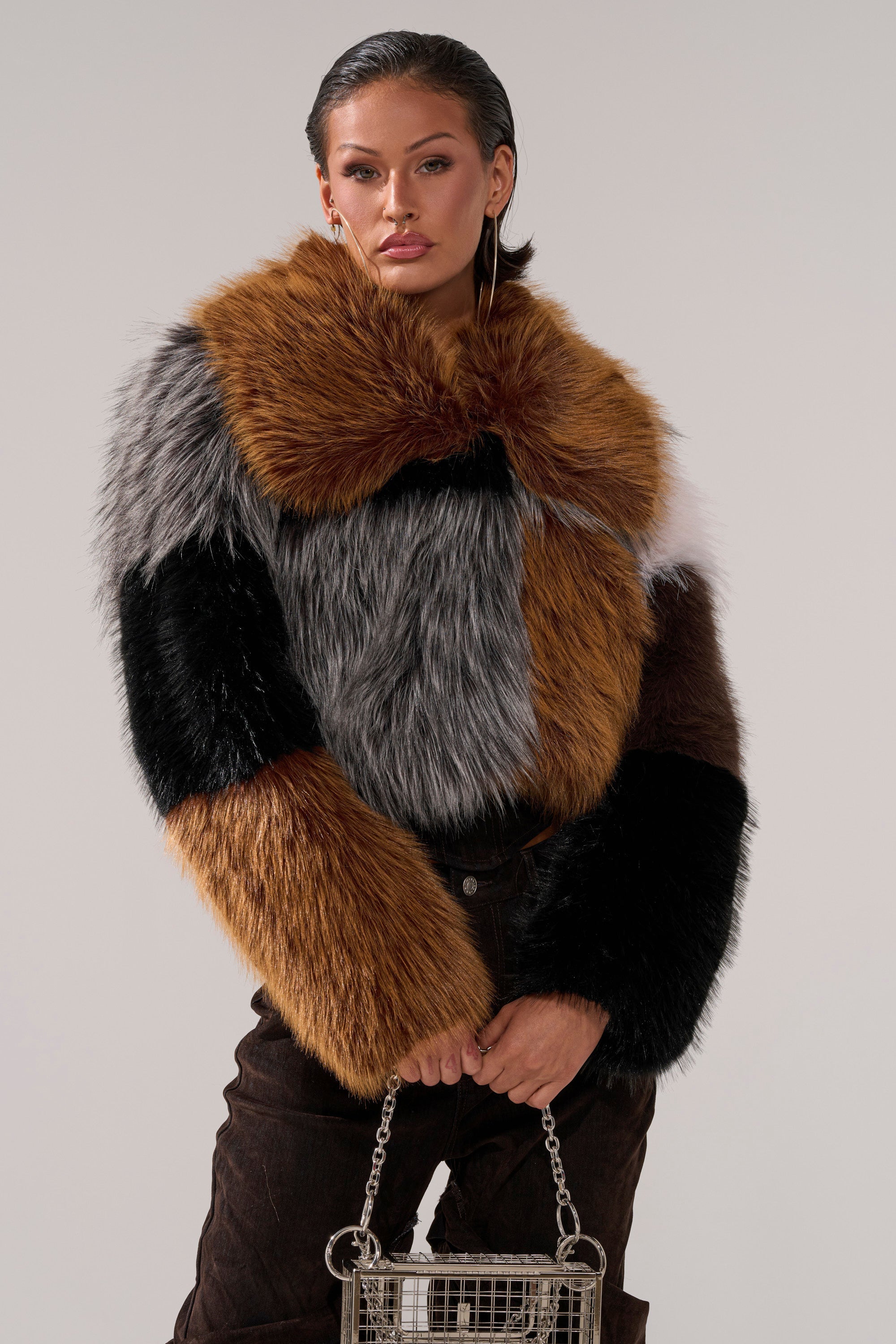 HAZEL PATCHWORK FAUX FUR COAT
