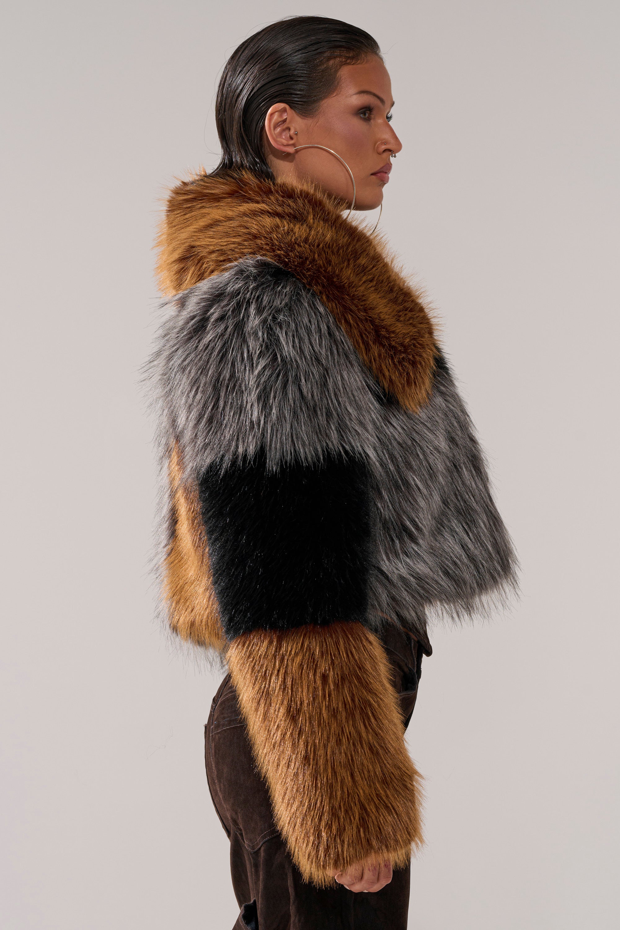 HAZEL PATCHWORK FAUX FUR COAT