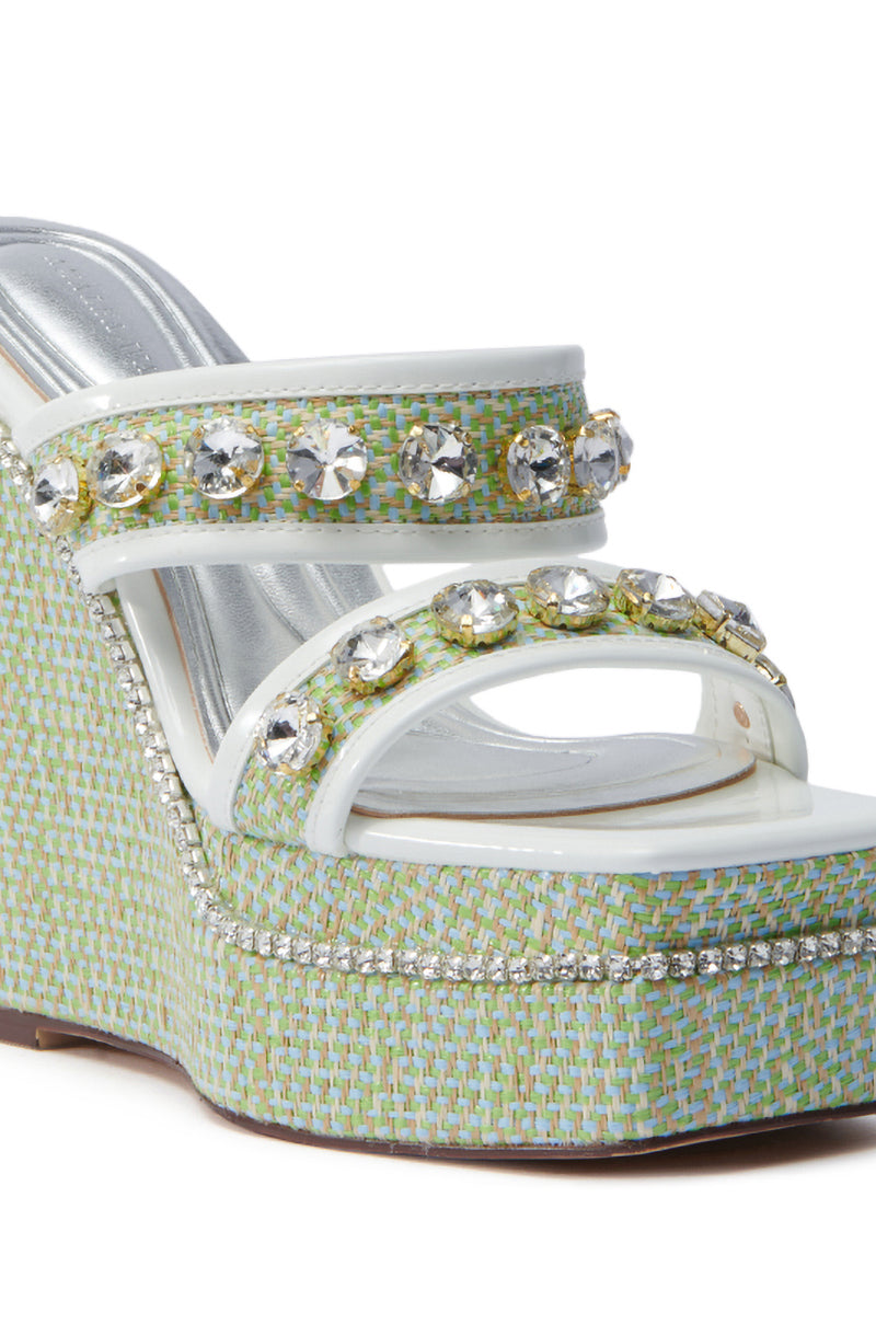 AZALEA WANG NIOMA GREEN EMBELLISHED WEDGE SANDAL
