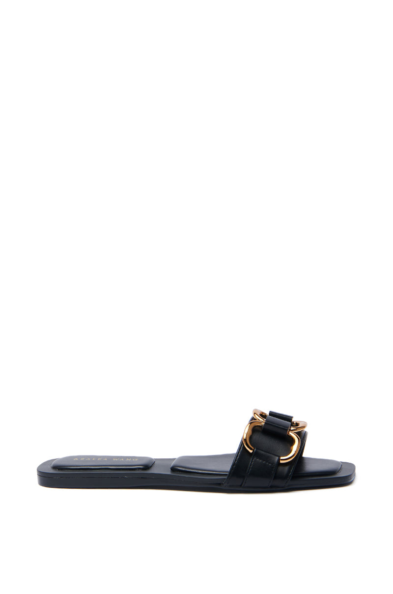 AKIRA NOELINE BLACK WITH GOLD HARDWARE SLIP ON SANDAL