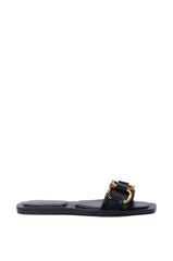 AKIRA NOELINE BLACK WITH GOLD HARDWARE SLIP ON SANDAL