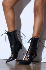 AZALEA WANG PONCIA BLACK LACE UP BLACK BOOTIE