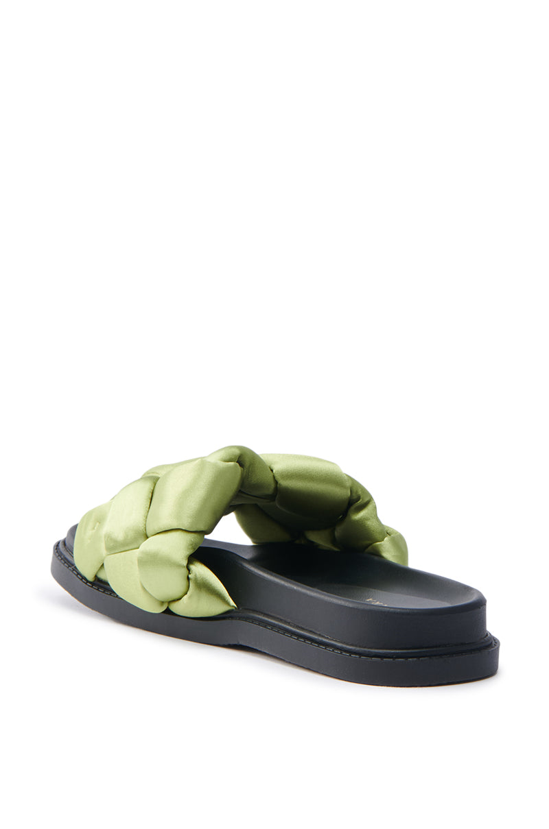 AKIRA REIGNS OLIVE BRAIDED PUFF SLIP ON SANDAL