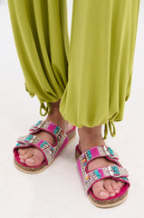 AKIRA RUVY FUCHSIA STONE EMBELLISHED FLAT SANDAL