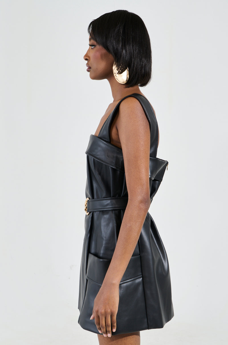 MY MOMENT PU EMBELLISHED MINI DRESS