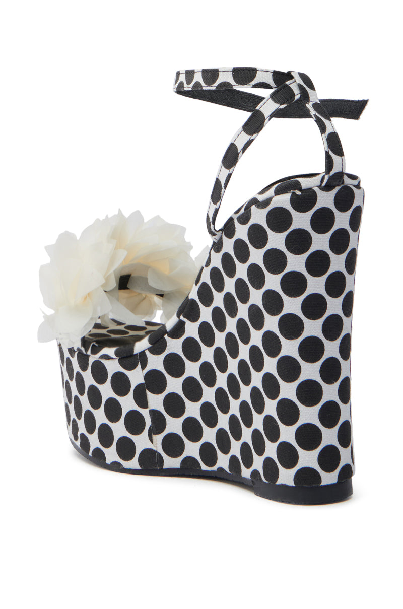 AZALEA WANG SERAIAH BLACK AND WHITE POLKA DOT WEDGE SANDAL