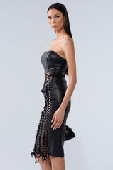 NOT FOR YOU PU LACE UP MIDI DRESS