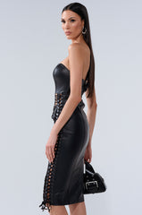 NOT FOR YOU PU LACE UP MIDI DRESS