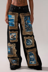 WORK OF ART GRAPHIC WIDE LEG DENIM