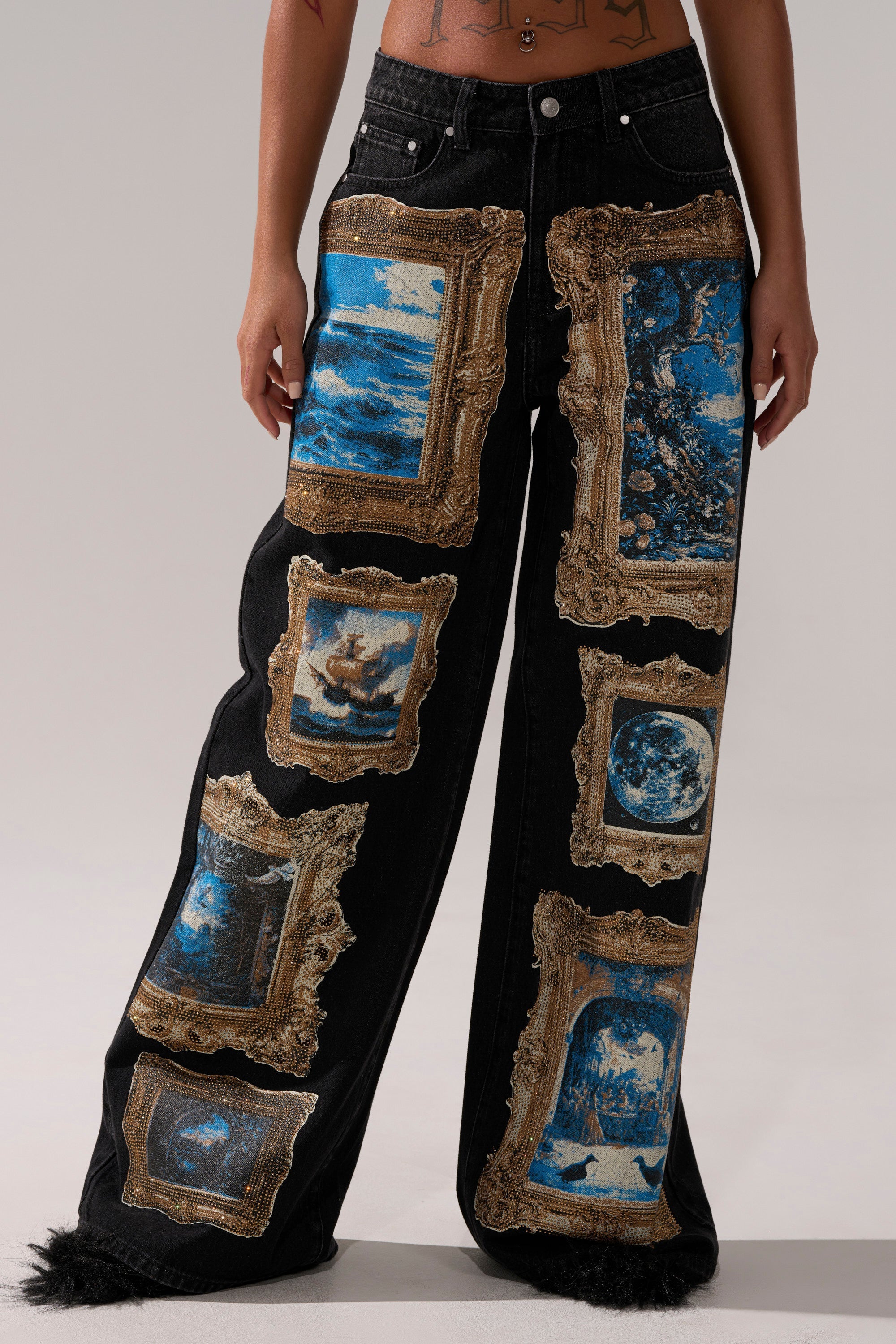 WORK OF ART GRAPHIC WIDE LEG DENIM