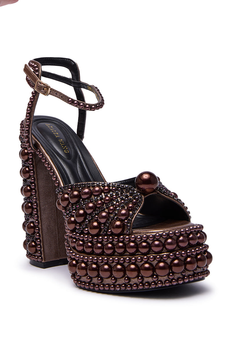 AZALEA WANG SOMETHING BRONZE EMBELLISHED PLATFORM SANDAL