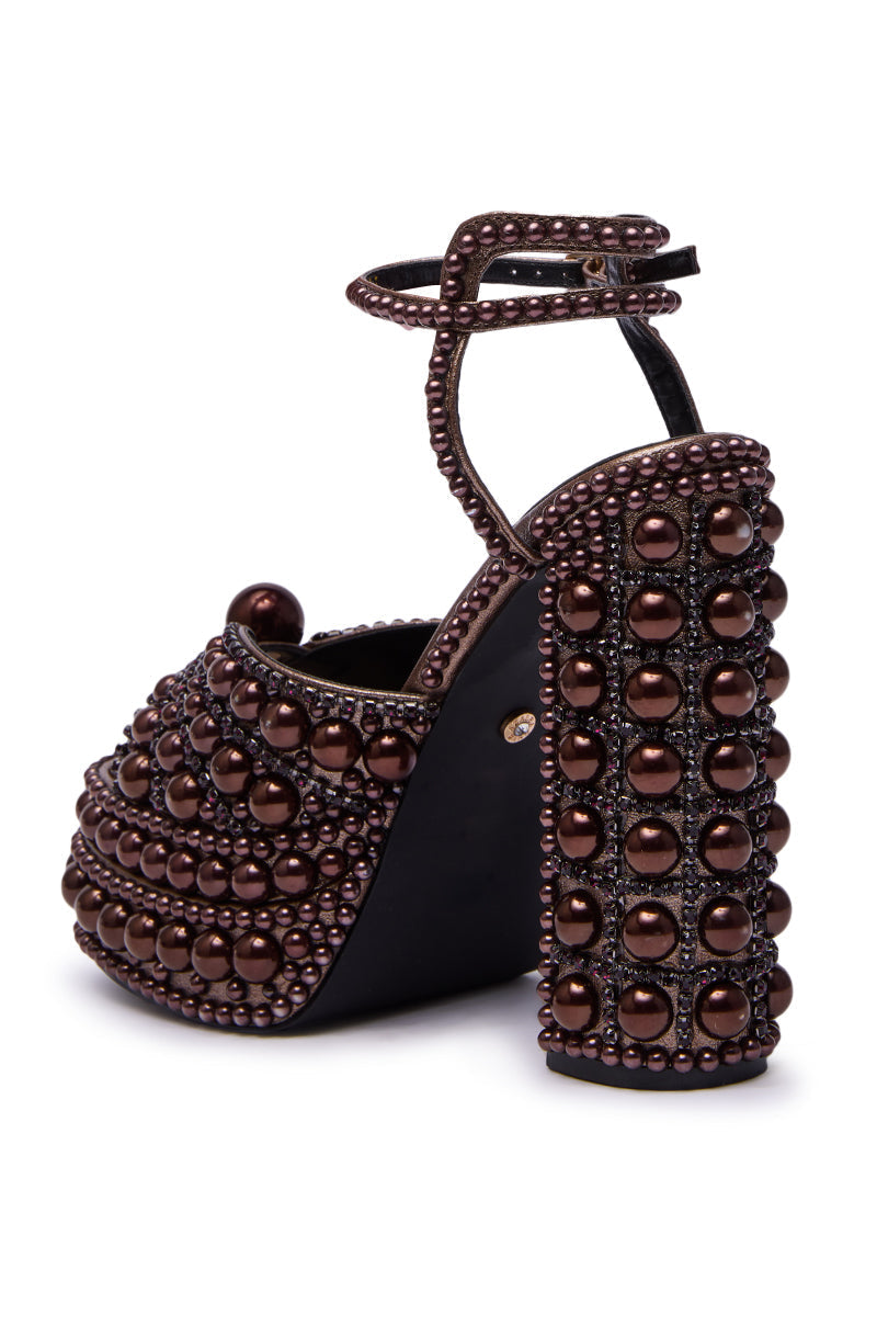 AZALEA WANG SOMETHING BRONZE EMBELLISHED PLATFORM SANDAL