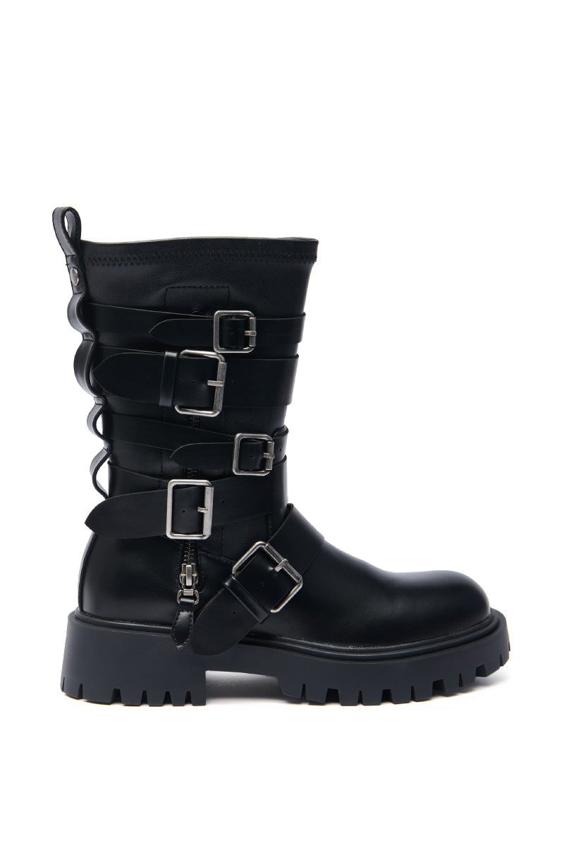 AZALEA WANG SPRIDY BLACK BELTED COMBAT BOOTIE