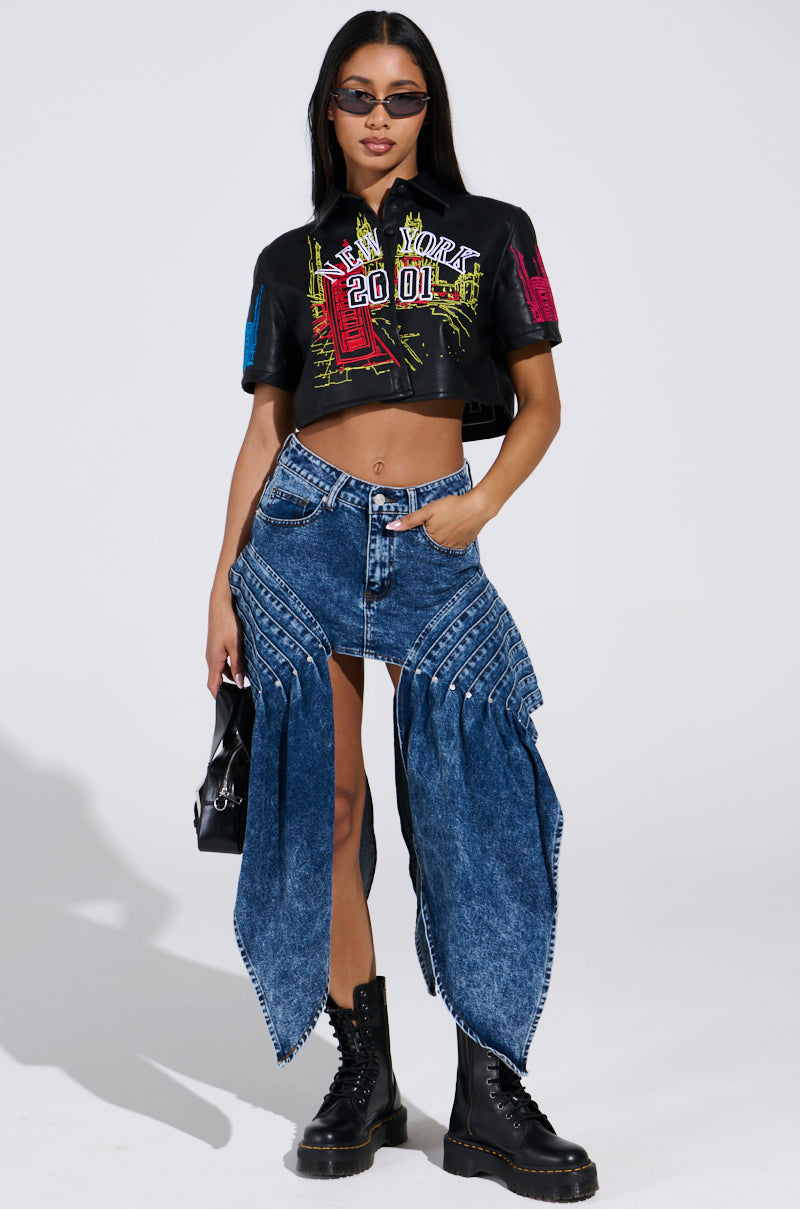 MAD CITY FAUX LEATHER SHORT SLEEVE BUTTON DOWN SHIRT