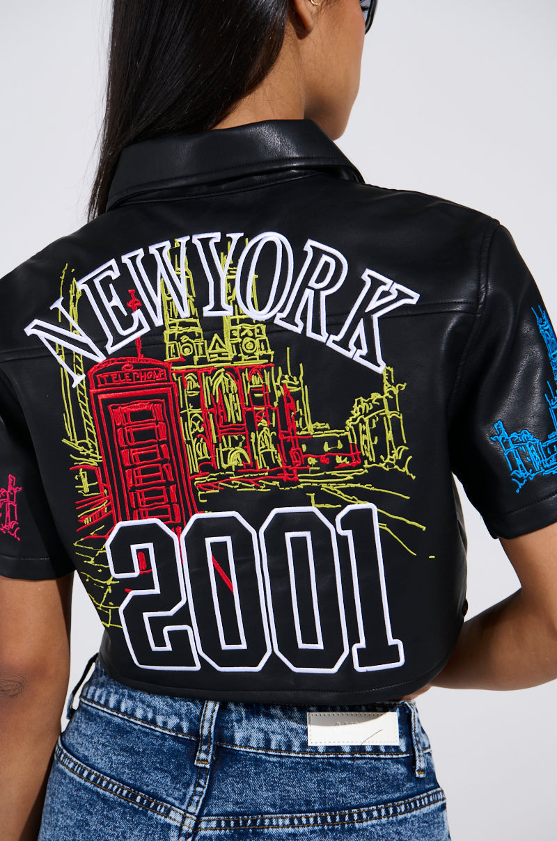 MAD CITY FAUX LEATHER SHORT SLEEVE BUTTON DOWN SHIRT