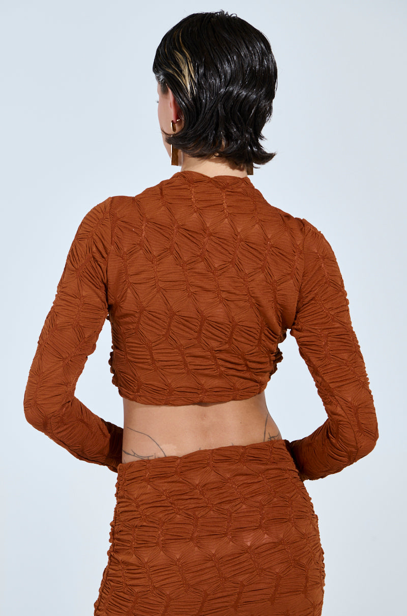 MAYBE NEXT TIME RUCHED LONG SLEEVE TOP IN BROWN