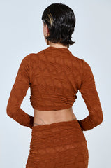 MAYBE NEXT TIME RUCHED LONG SLEEVE TOP IN BROWN