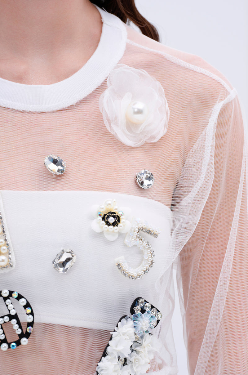 GABRIELLA EMBELLISHED MESH TOP