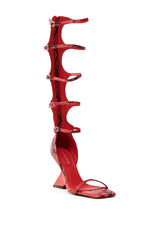 AZALEA WANG TAITEN RED SNAKE WEDGE SANDAL