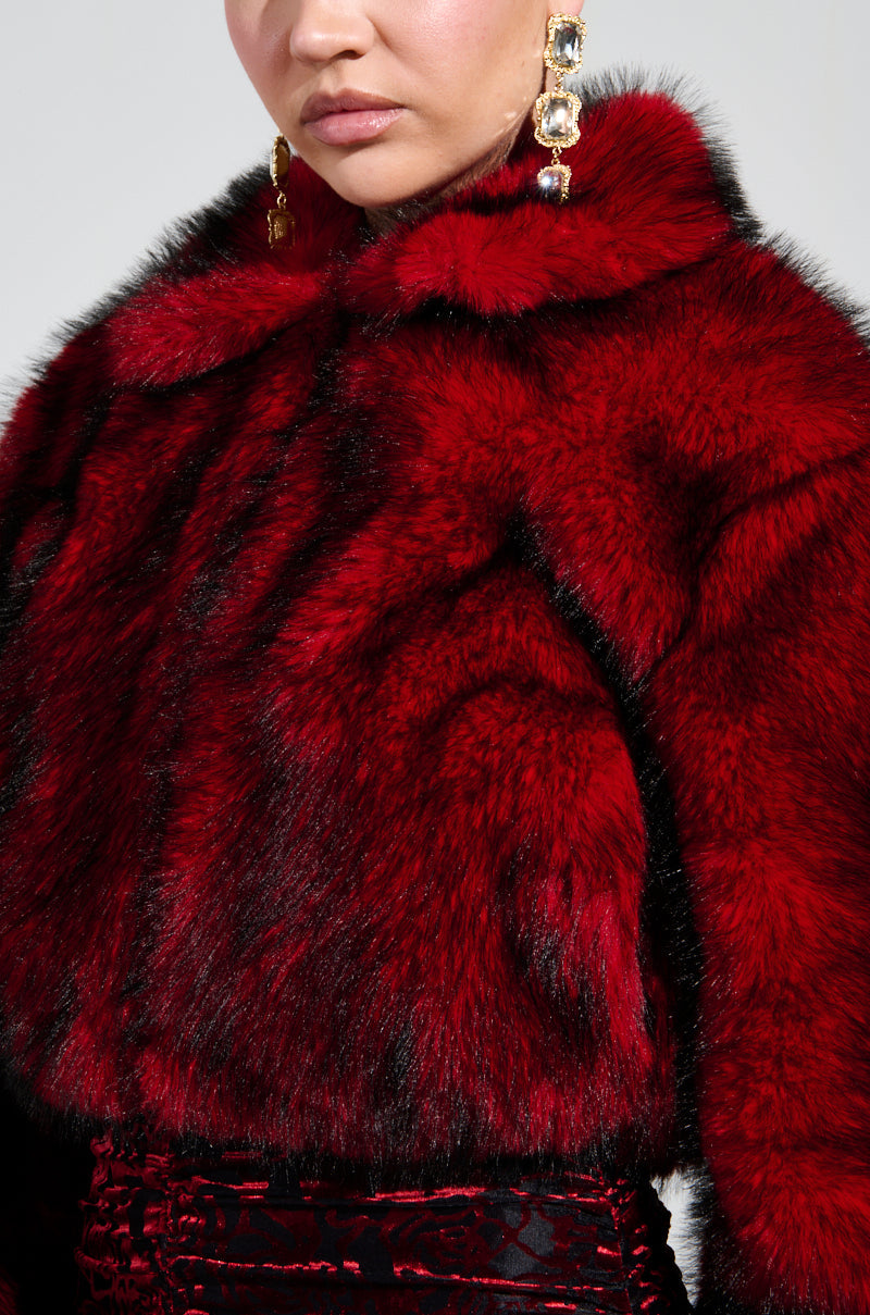 NOW YOU SEE ME FAUX FUR BOMBER IN RED
