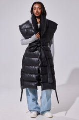 PILOT JONES LONGLINE PUFFER VEST IN FAUX LEATHER