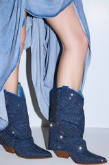 AZALEA WANG VANADIS DENIM RHINESTONE COWBOY BOOTIE