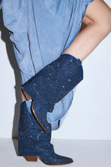 AZALEA WANG VANADIS DENIM RHINESTONE COWBOY BOOTIE