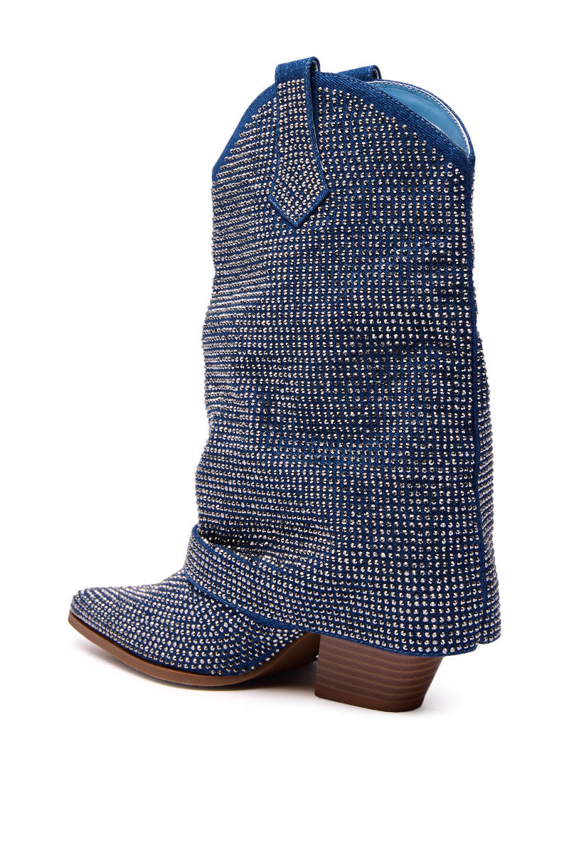 AZALEA WANG VANADIS DENIM RHINESTONE COWBOY BOOTIE