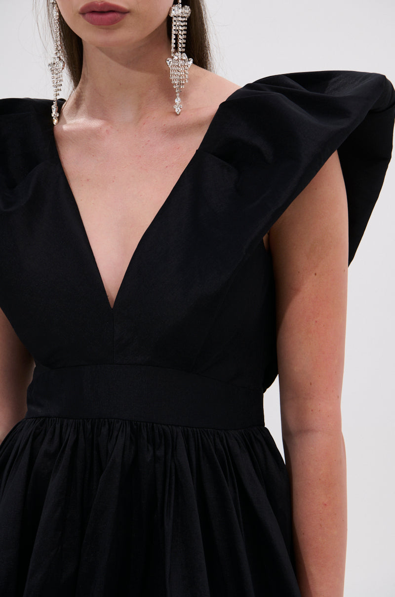 ONCE UPON A DREAM WOVEN MINI DRESS IN BLACK