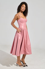 SITTING PRETTY FAUX LEATHER MIDI DRESS