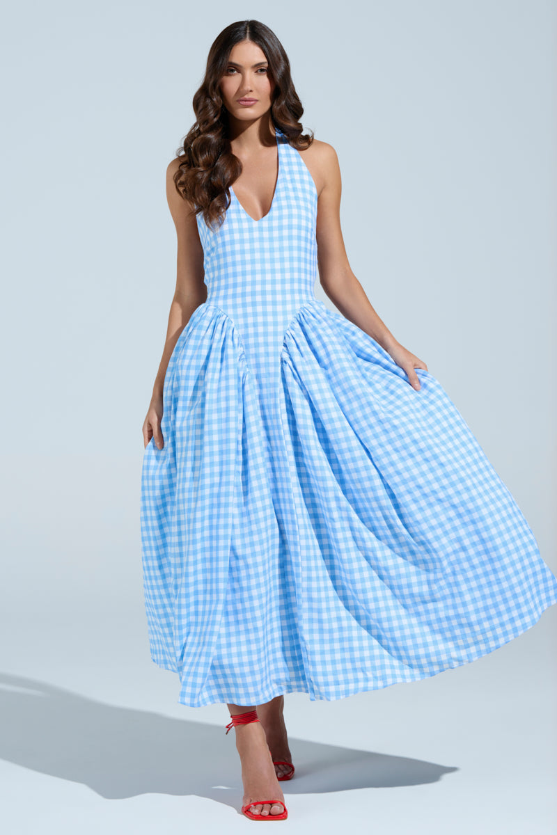 NEVER GONNA STOP PLAID MAXI DRESS