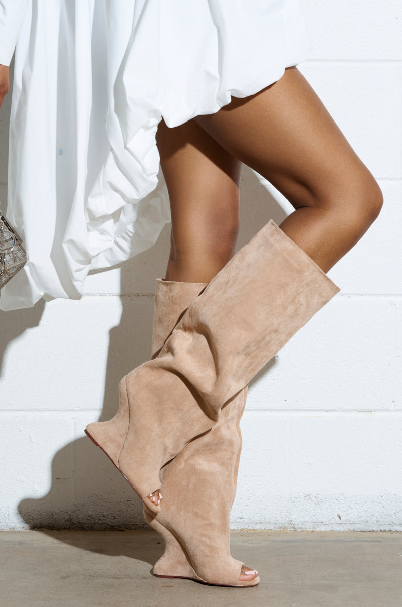 AZALEA WANG VINCENT NUDE FAUX SUEDE OPEN TOE BOOT