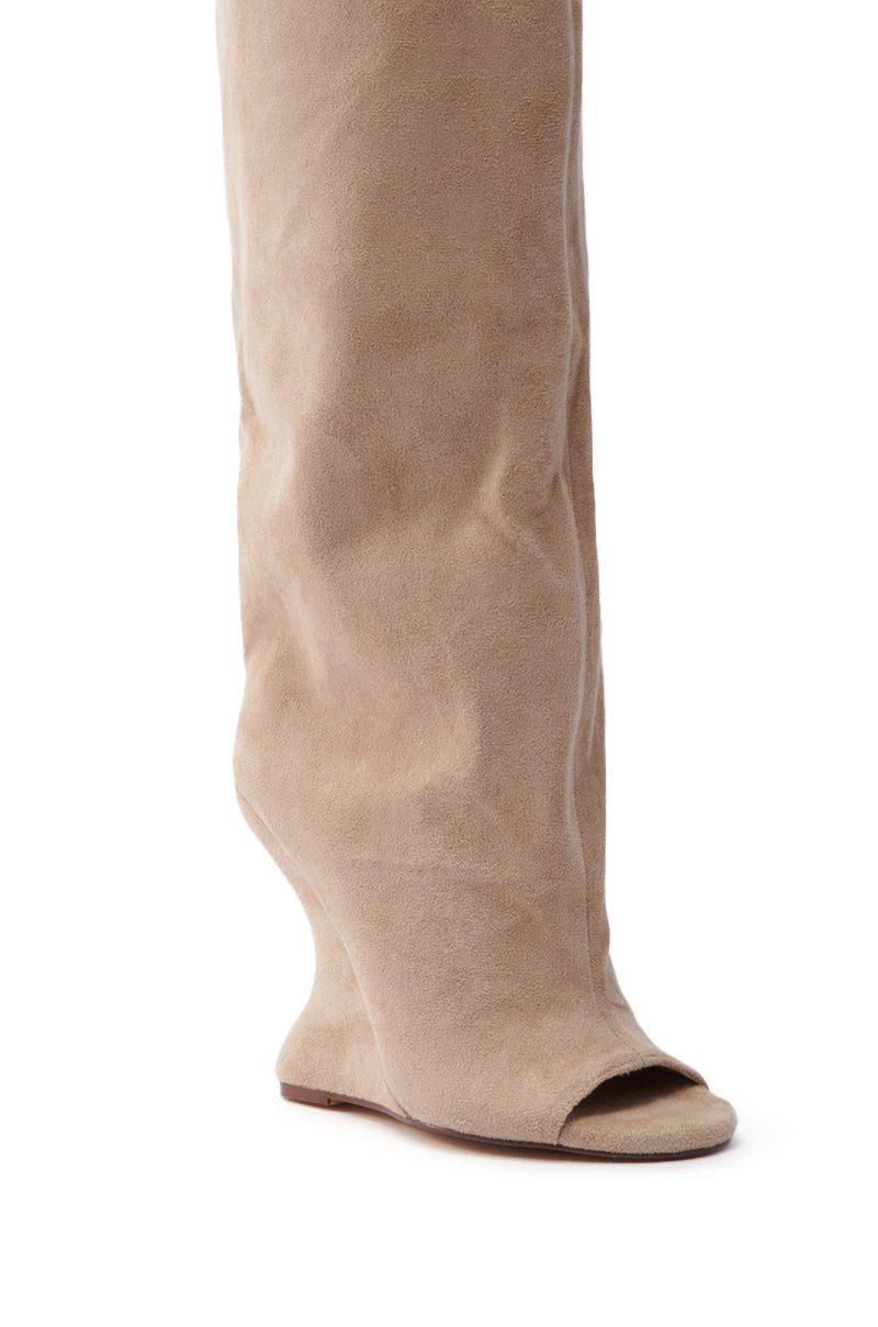 AZALEA WANG VINCENT NUDE FAUX SUEDE OPEN TOE BOOT