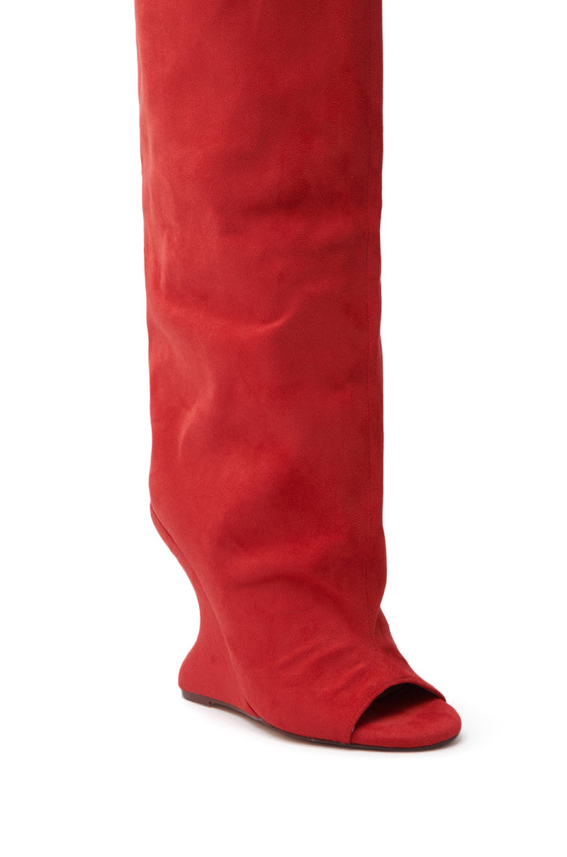 AZALEA WANG VINCENT RED OPEN TOE WEDGE BOOT