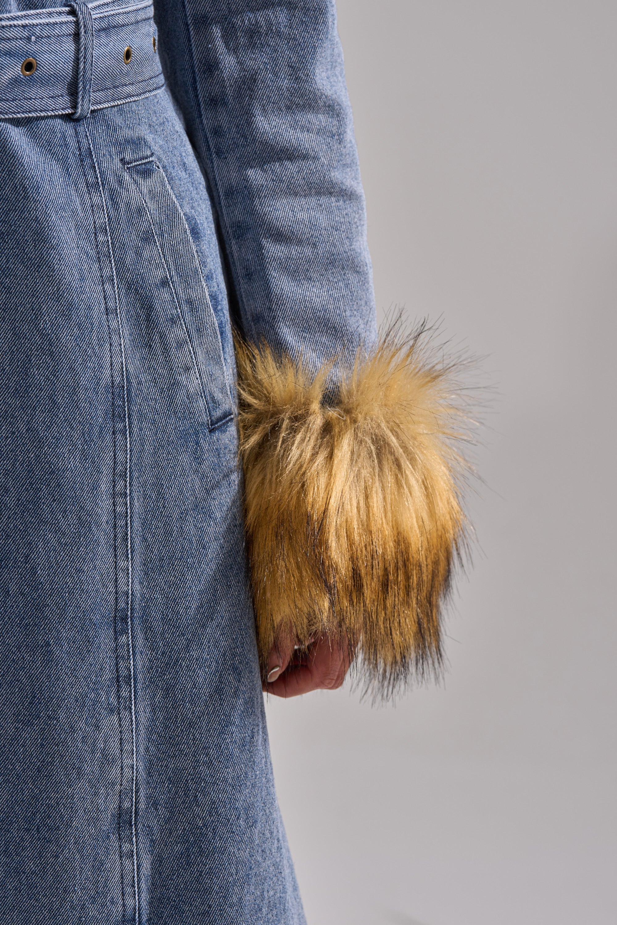 KAYA FUR TRIM DENIM TRENCH