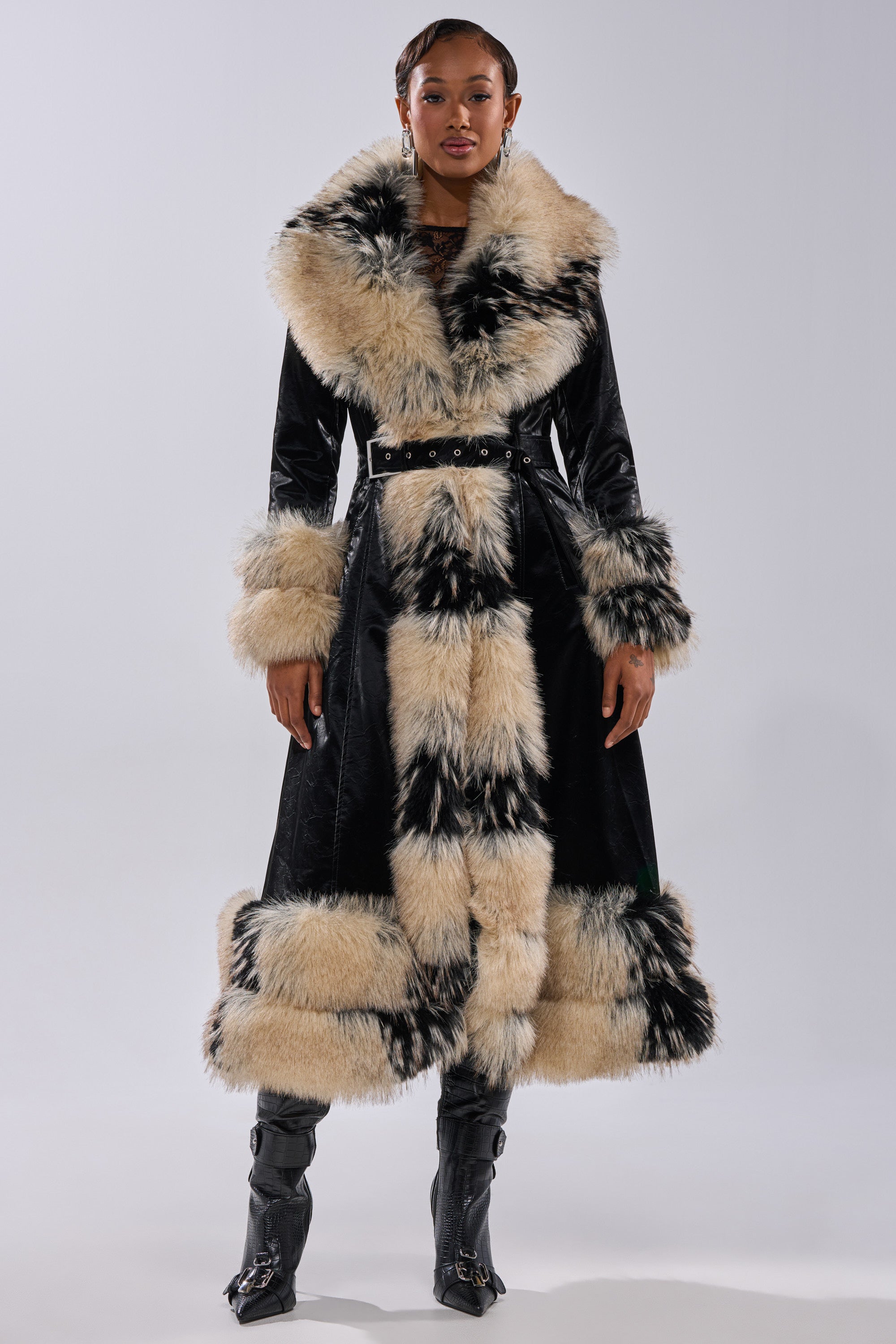 VIVIAN FUR TRIM TRENCH IN LIQUID VELVET