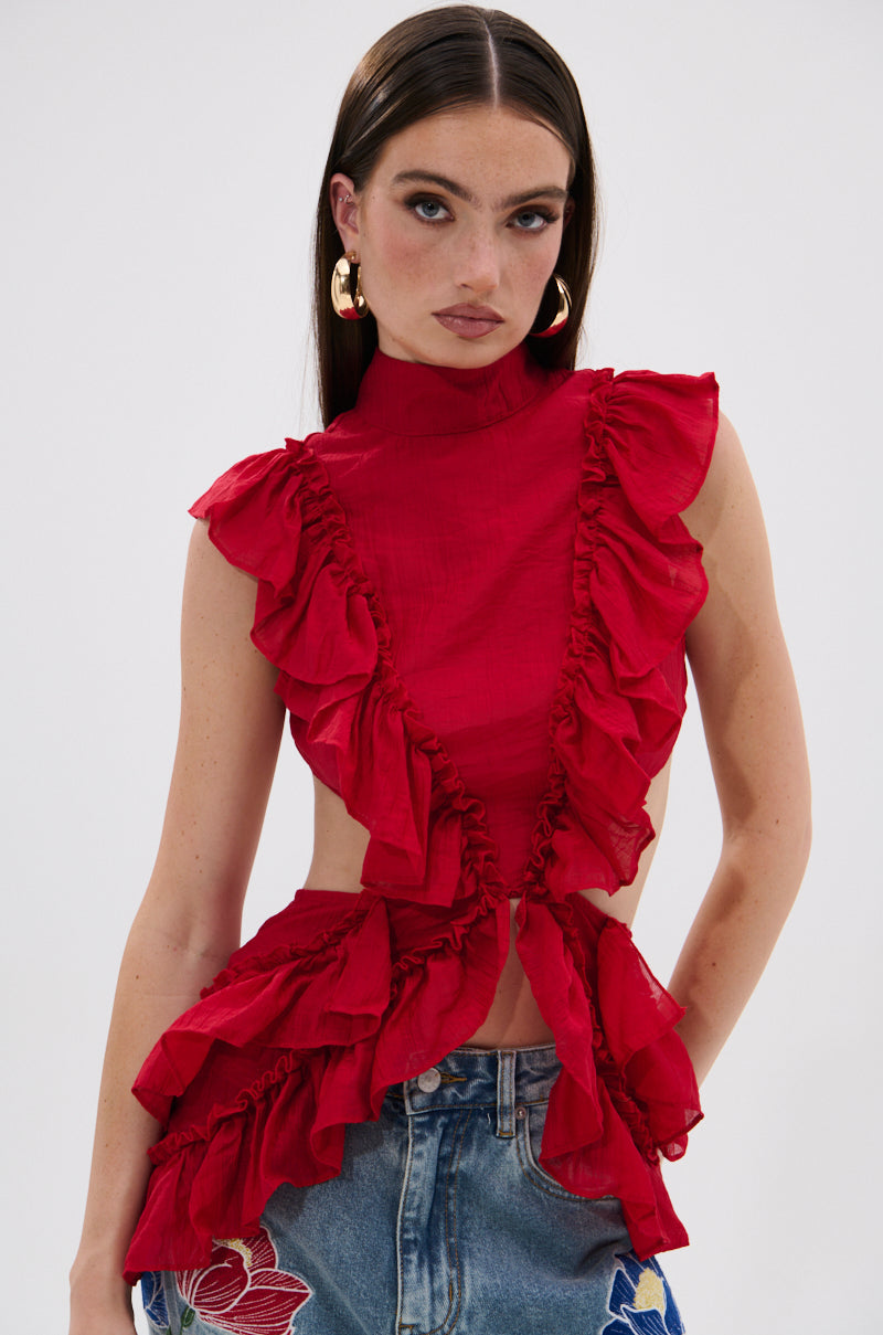 TIFFANY RUFFLE BLOUSE IN RED