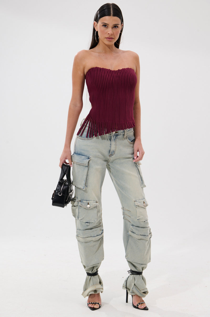 ACCORDION CORSET TOP IN BURGUNDY
