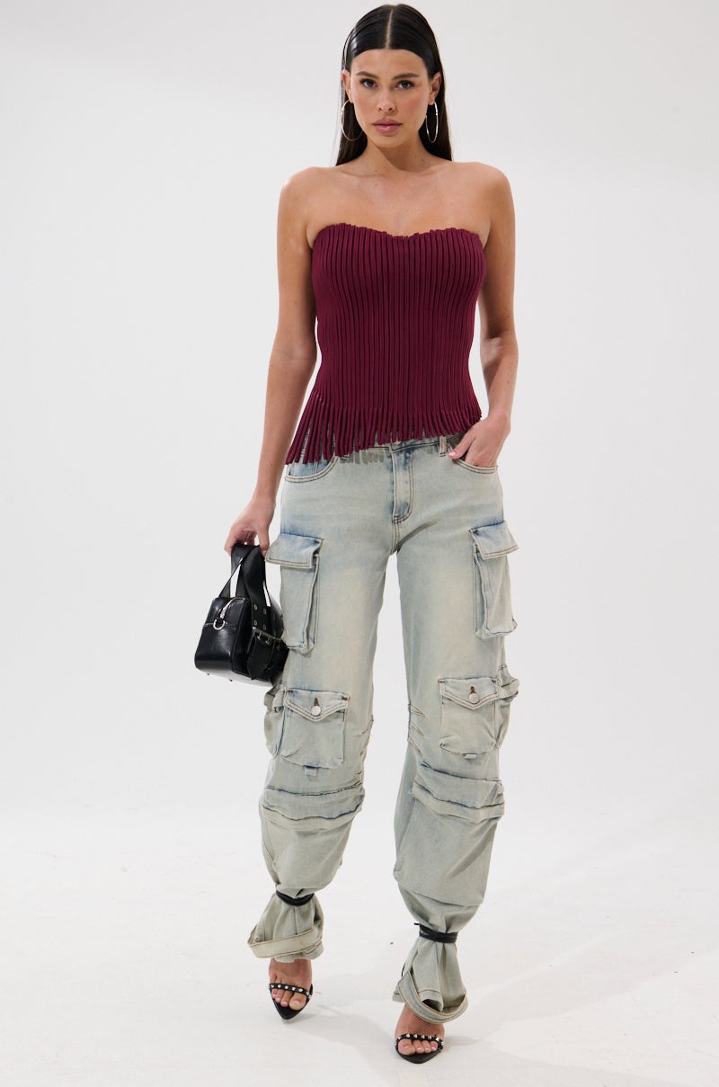 ACCORDION CORSET TOP IN BURGUNDY