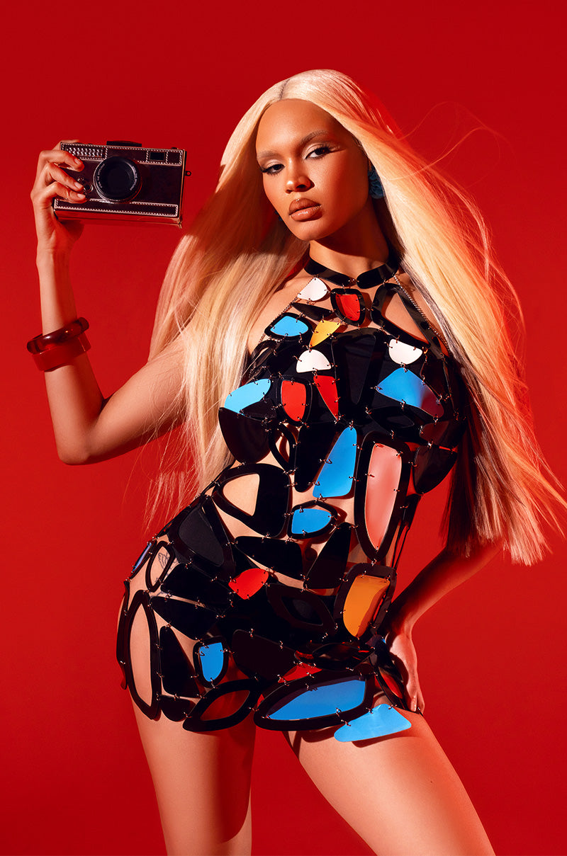 A MASTERPIECE GEOMETRIC MINI DRESS