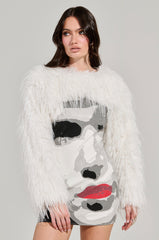 UP CLOSE SWEATER KNIT FAUX FUR MINI DRESS