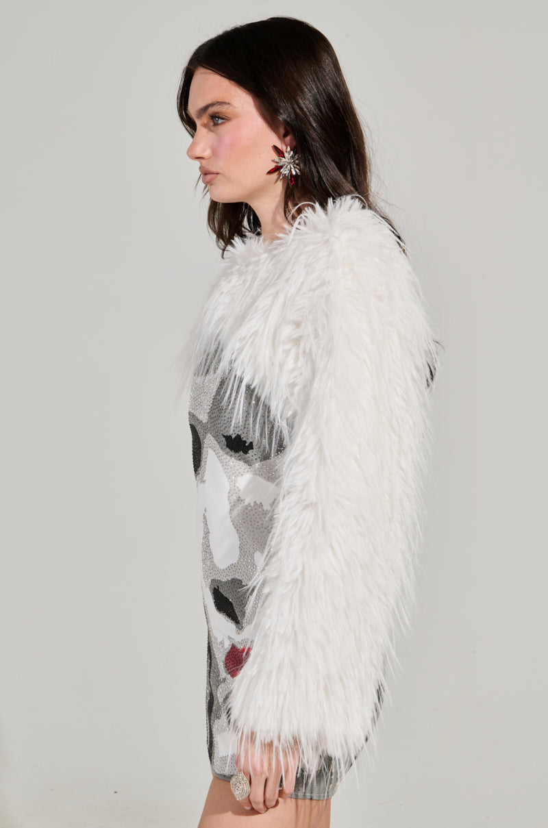 UP CLOSE SWEATER KNIT FAUX FUR MINI DRESS