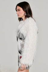 UP CLOSE SWEATER KNIT FAUX FUR MINI DRESS