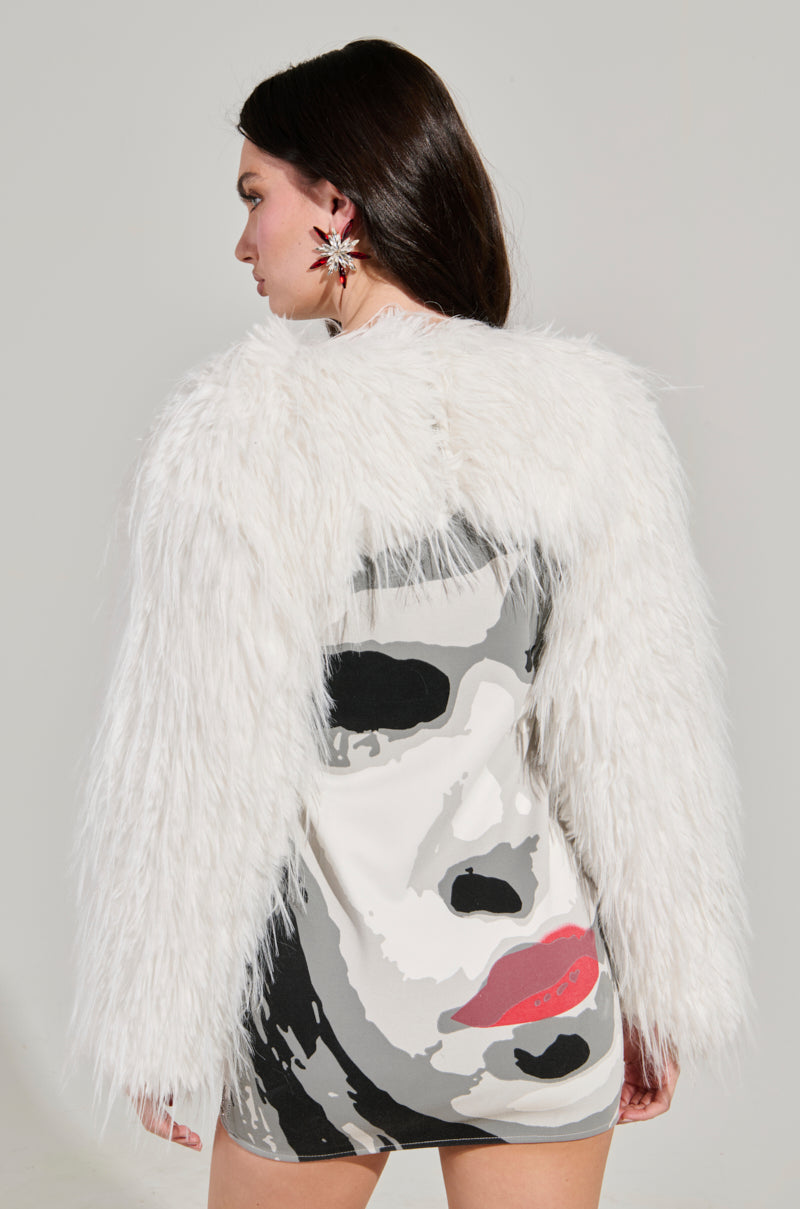 UP CLOSE SWEATER KNIT FAUX FUR MINI DRESS