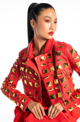 BACKSTAGE MOTO JACKET OVERSIZED SQUARE STUDS