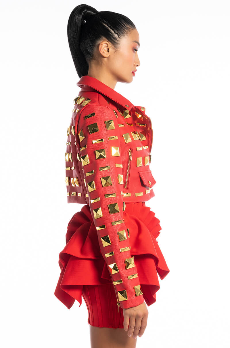 BACKSTAGE MOTO JACKET OVERSIZED SQUARE STUDS